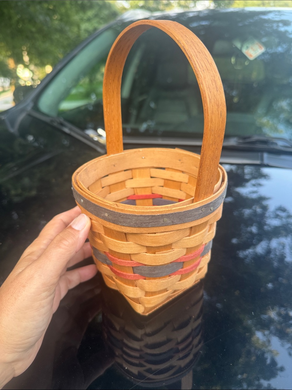 Longaberger Handwoven Small Basket Handbag in Natural, Gray and Red